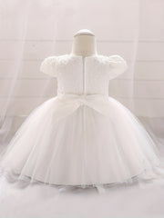 Baby Girls Puff Sleeve Mesh Princess Dress Clothes