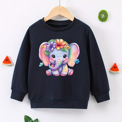 Floral Graphic Round Neck Active Pullovers for Girls Spring Fall