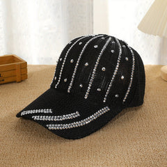 Rhinestone Decor Knitted Baseball Cap Hollow Solid Dad Hat Casual