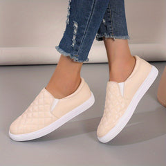 Women's Quilted Flat Loafers Slip On Walking Shoes Casual Skate Shoes