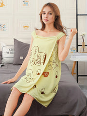 Bunny Print Sleeveless Night Robe Women's Sleepwear