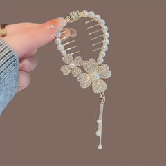 Flower Rhinestones & Faux Pearls Hair Clip Women Girls