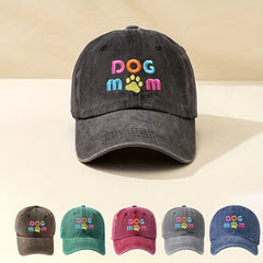 DOG MOM Embroidery Baseball Cap Cartoon Candy Washed Distressed Sun Hat