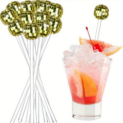6pcs Glitter Disco Ball Cocktail Swizzle Sticks - Adds Sparkle to Drinks