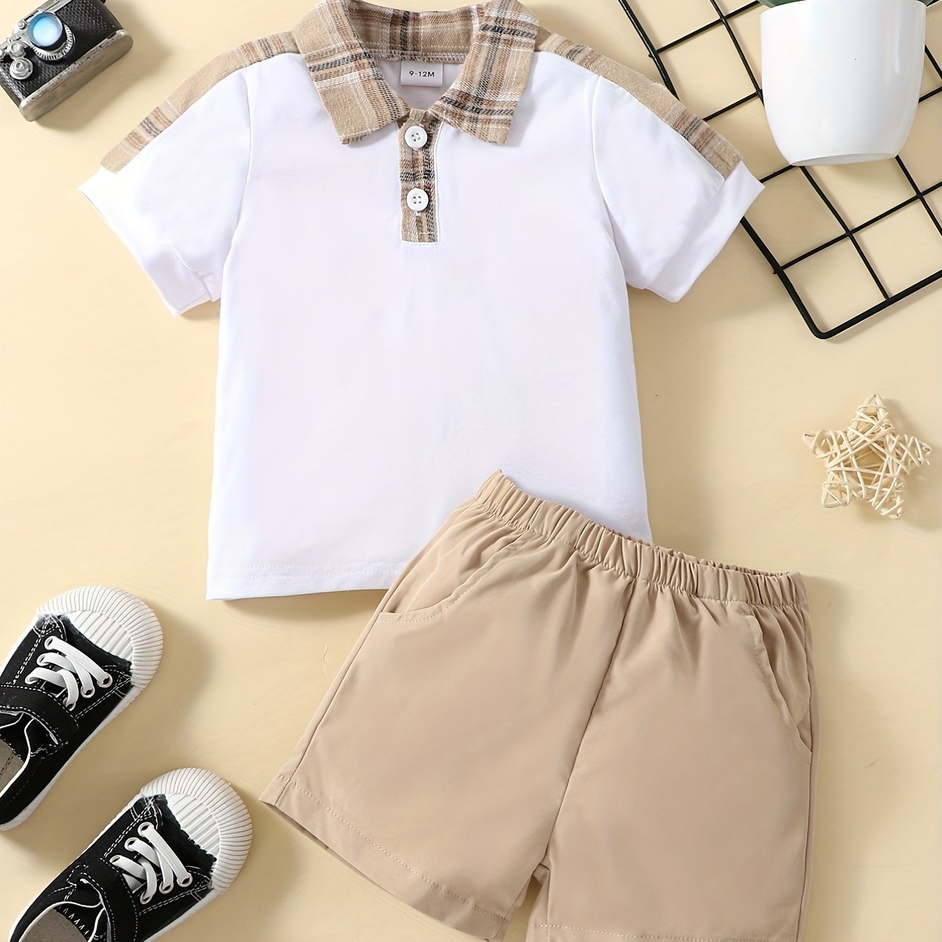 2pcs Baby Boys Plaid Shirt & Shorts Set for Summer