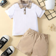2pcs Baby Boys Plaid Shirt & Shorts Set for Summer