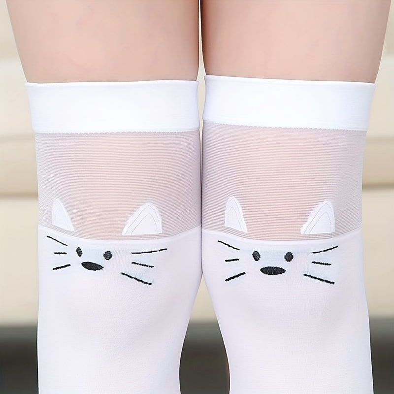 Girls Cat Pattern Cotton Over The Knee Socks