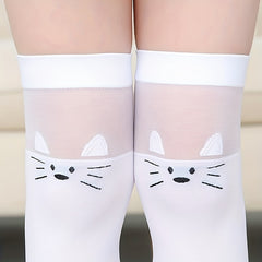 Girls Cat Pattern Cotton Over The Knee Socks