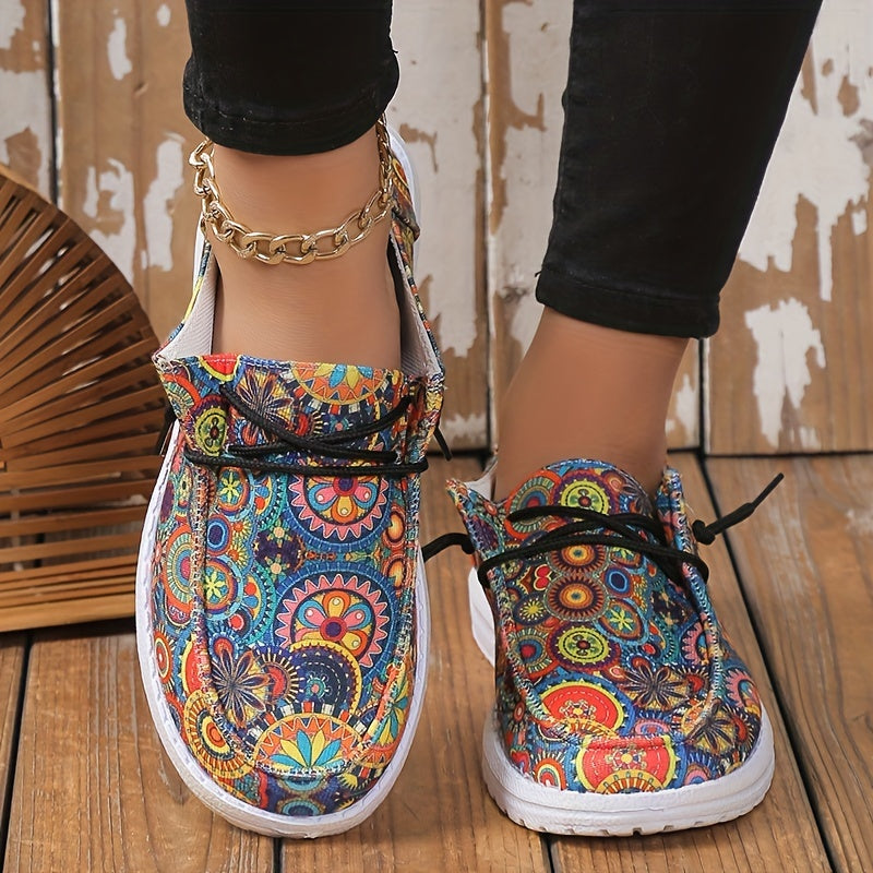 Women's Retro Flower Pattern Canvas Shoes Casual Lace Up Outdoor Shoes