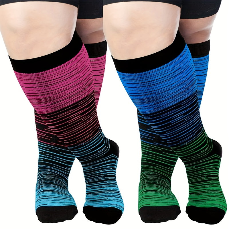 2 Pairs Plus Size Compression Socks Wide Calf 20-30 MmHg
