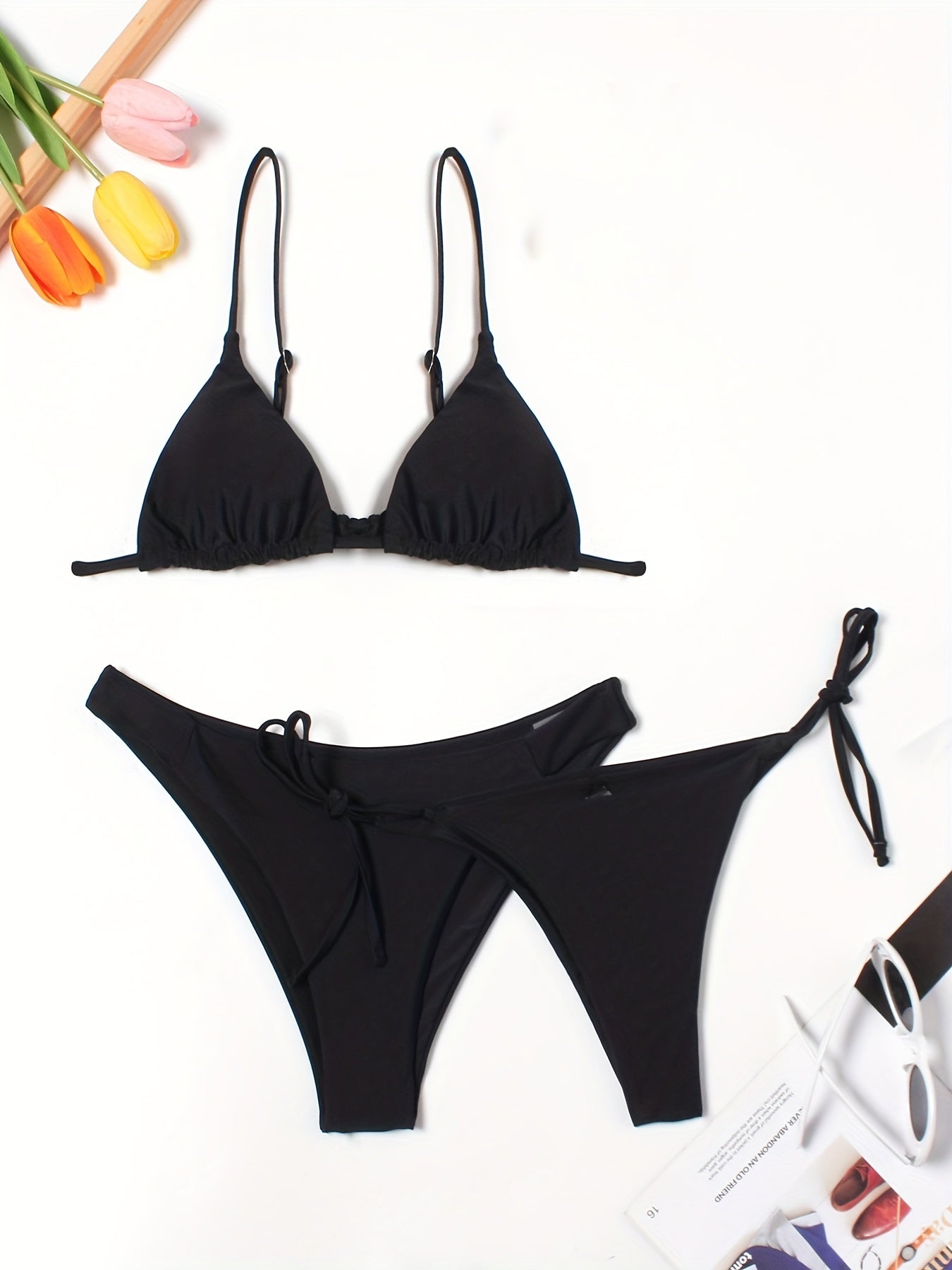 V Neck Spaghetti Straps Bikini Set Ruched High Cut Swimsuit 3 Piece Set