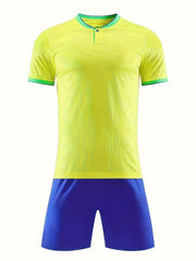 Boys Striped Soccer Jersey & Shorts Set, Quick Dry, Stretchy