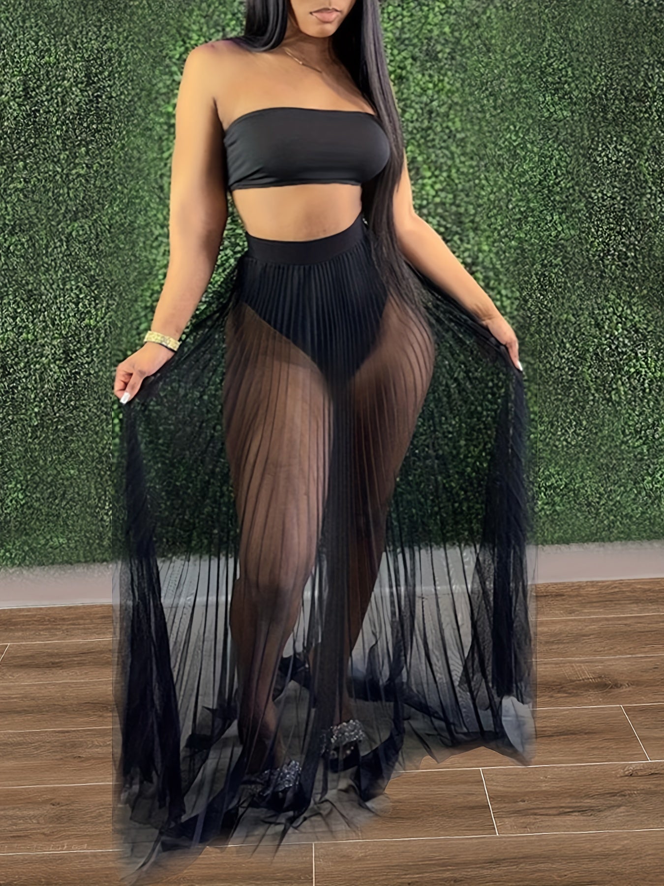Bandeau Bikini Set with Cover Up Maxi Skirt - Clubwear Set