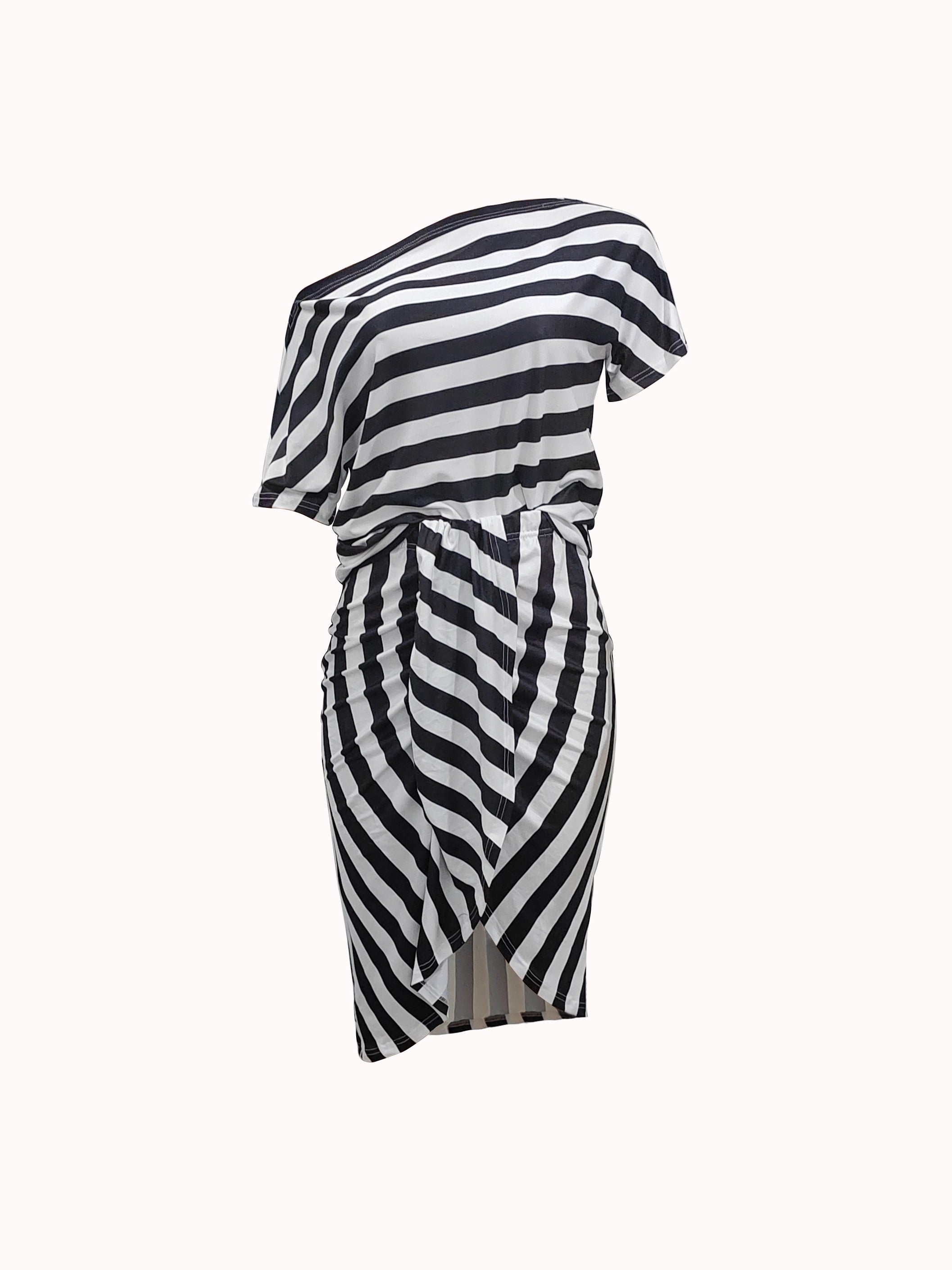 Sexy Striped One Shoulder Split Dress