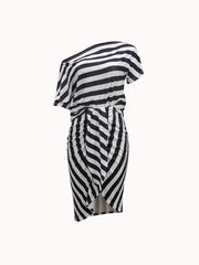Sexy Striped One Shoulder Split Dress
