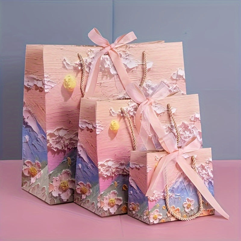 2pcs 3D Pink Gift Bags - Art Painting Style - Women Shopping Part