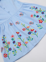 Girls Cotton Collared Dresses w/ Flowers Embroidery, Autumn Comfy