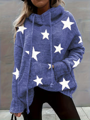 Star Print Long Sleeve Hoodie Sweater With Pockets