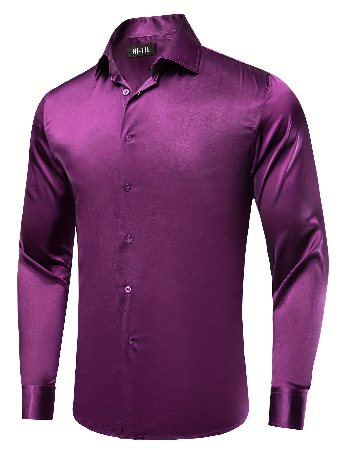 Men's Satin Button-Down Shirt Long Sleeve Casual Solid Prom Wedding Fit