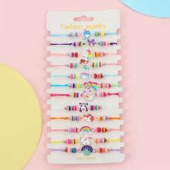 12pcs Girls Adjustable Animal Rainbow Heart Bracelets Kids Accessories