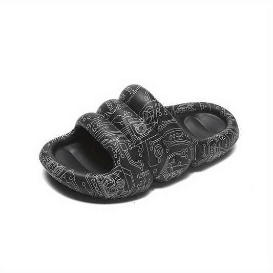 Men's Graffiti Print Platform Slides Cloud Slides