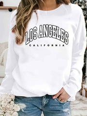 LA Print Crew Neck Sweatshirt Long Sleeve Casual Winter Fall Women's Clothing