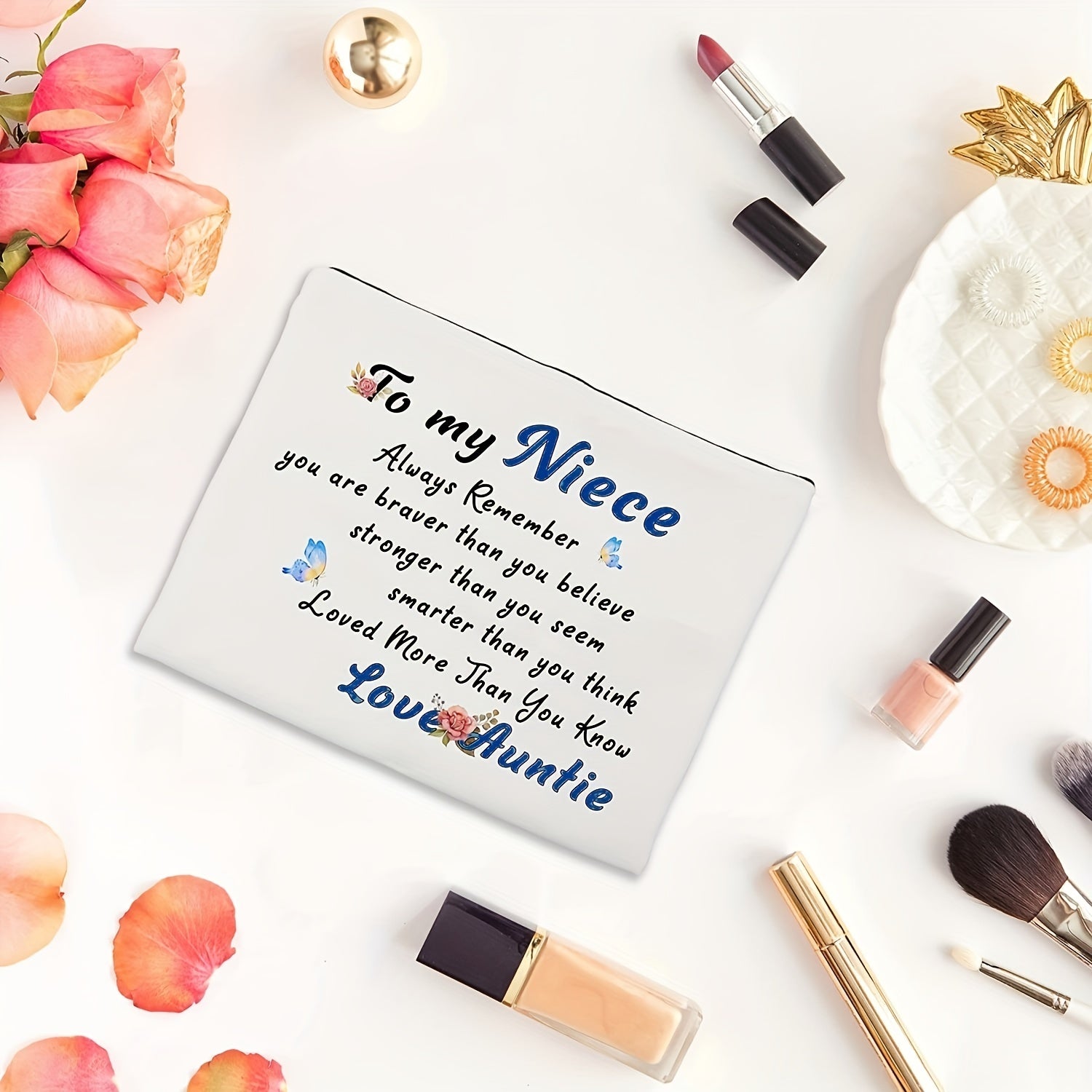 Gift For Niece Girl Cosmetic Bag You Are Braver Than You Think Love Auntie