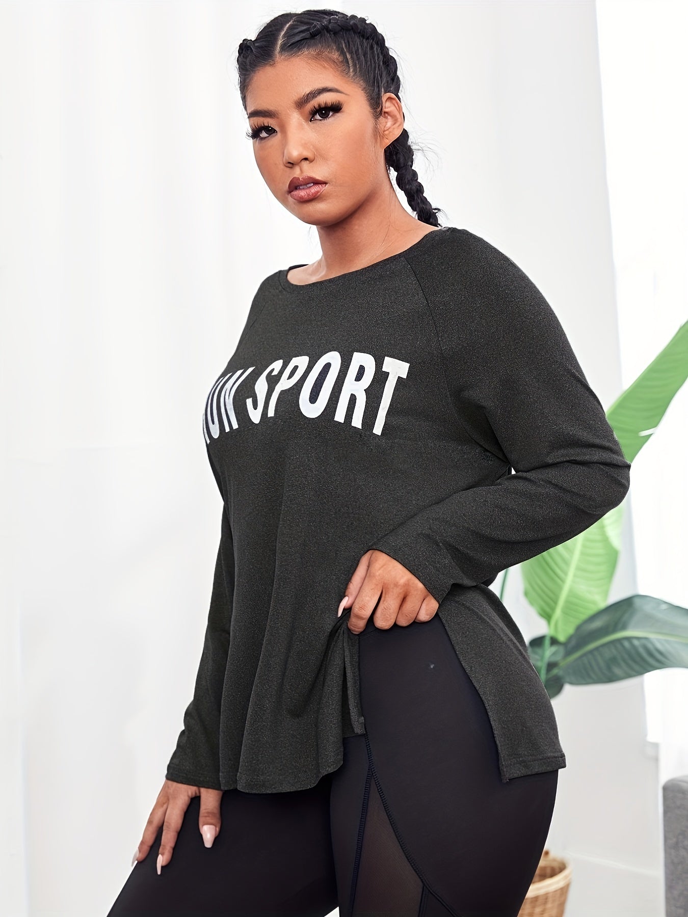 Women's Letter Print Long Sleeve Yoga T shirt