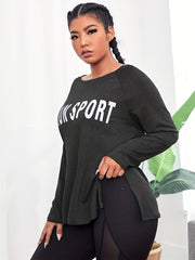 Women's Letter Print Long Sleeve Yoga T shirt