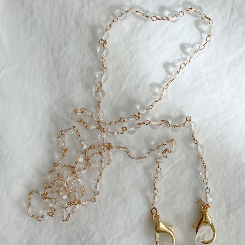 Vintage Crystal Beads Glasses Chain CCB Pearl Copper Alloy Mask Hanging Chain
