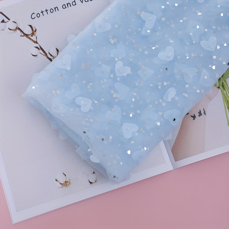 Silvery Love Patch Embroidery Peach Heart Mesh Material DIY Winter Wonderland