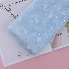 Silvery Love Patch Embroidery Peach Heart Mesh Material DIY Winter Wonderland