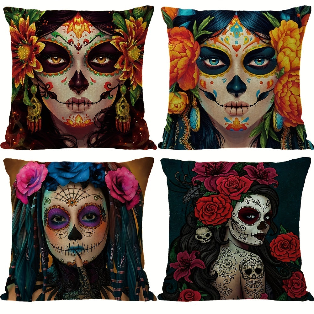 Skull Rose Linen Pillowcase 45x72cm Halloween Party Decoration