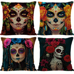 Skull Rose Linen Pillowcase 45x72cm Halloween Party Decoration