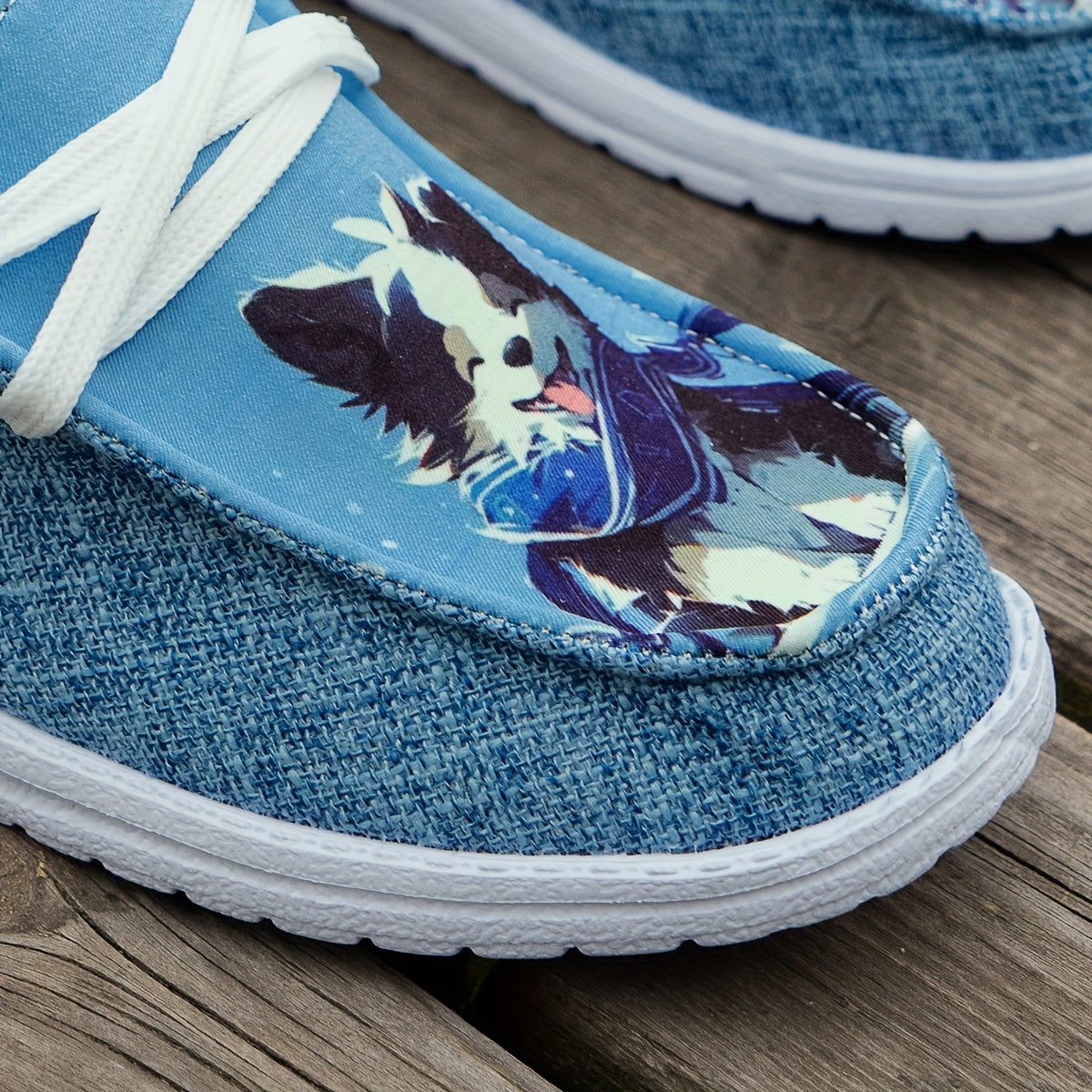 Women's Cartoon Dog Pattern Lace-up Casual Sneakers
