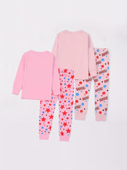 Star Girls Graphic Long Sleeve Pajama Set Soft and Cozy Sleepwear
