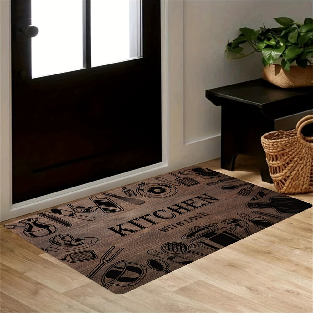 Wood Print Kitchen Rug Soft Anti Fatigue Non Slip Washable