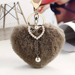 Peach Heart Fur Ball Keychain Pearl Keychain Car Accessories Plush Ornament