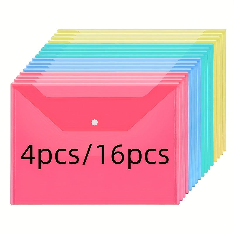 16pcs A4 Transparent Folder Button File Bag for Students Office School Home