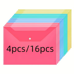 16pcs A4 Transparent Folder Button File Bag for Students Office School Home