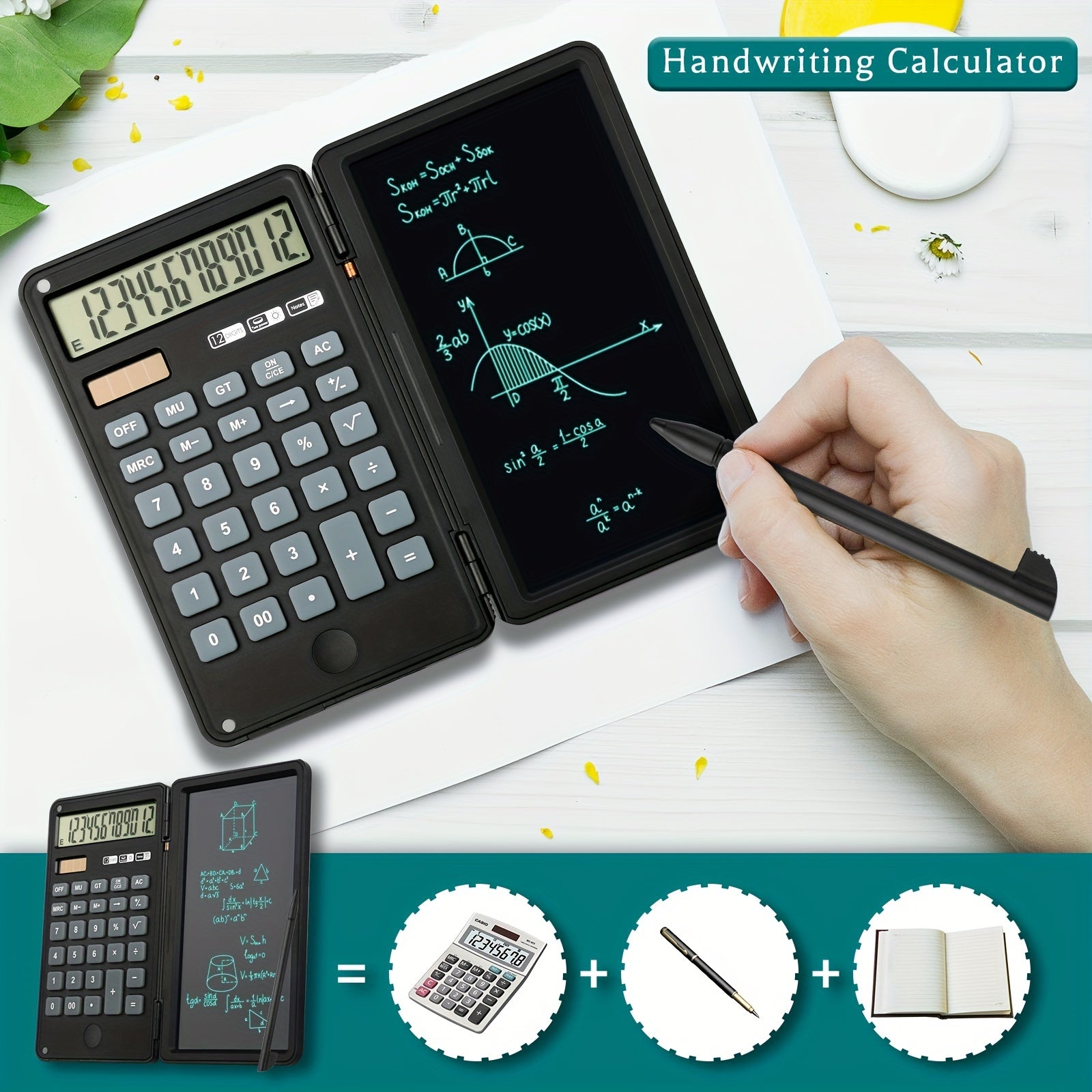 HappyFit 12-Digit Desktop Calculator with LCD Writing Tablet
