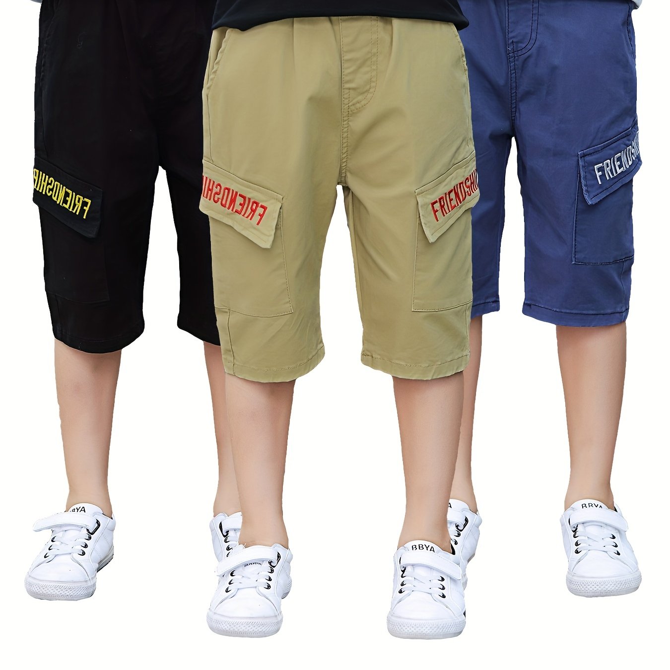 Boys Letter Print Cotton Shorts for Summer Outdoor