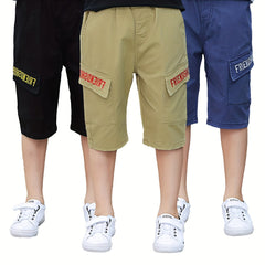 Boys Letter Print Cotton Shorts for Summer Outdoor