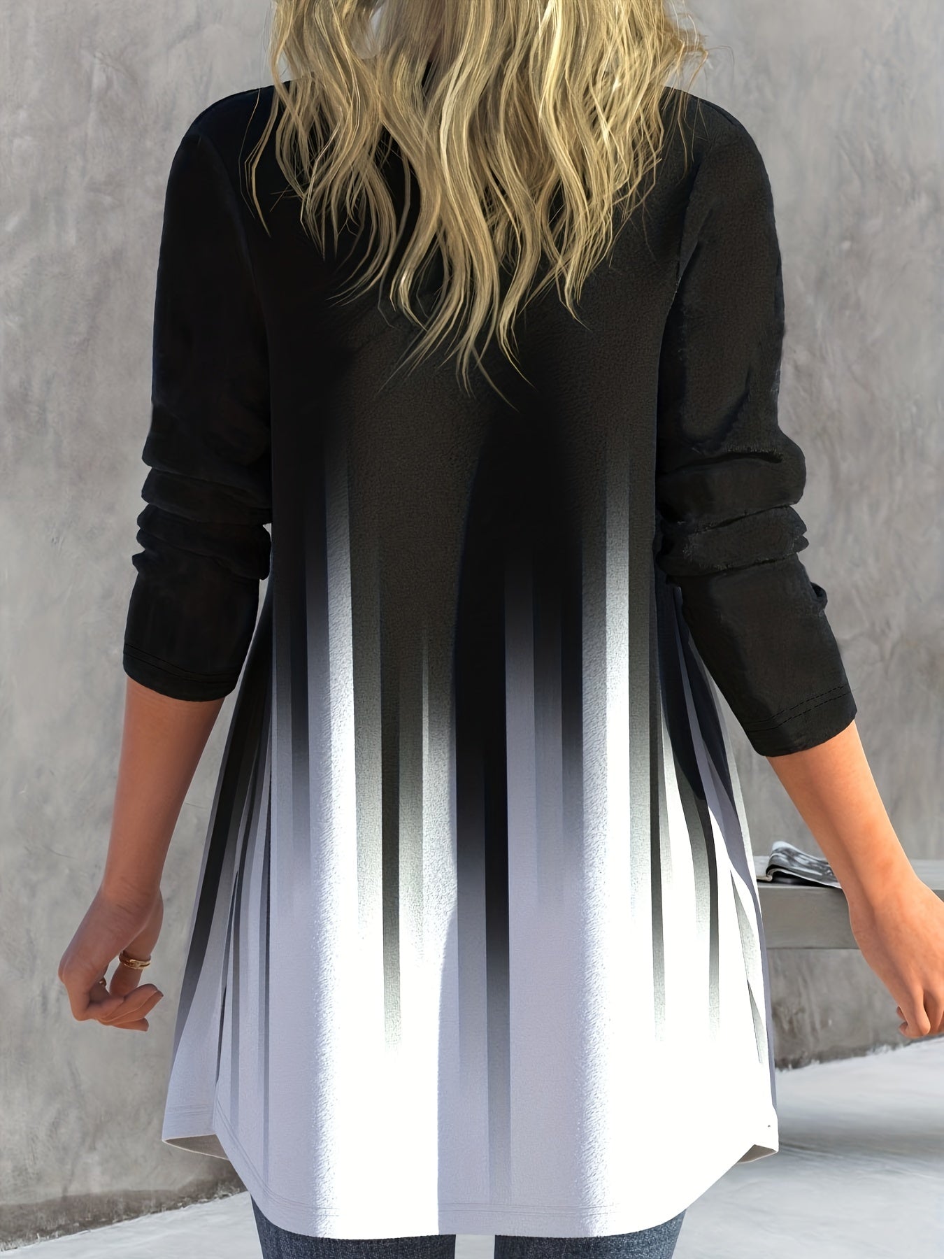 Colorblock Ombre Print Long Sleeve Open Front Cardigan