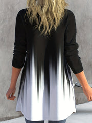 Colorblock Ombre Print Long Sleeve Open Front Cardigan