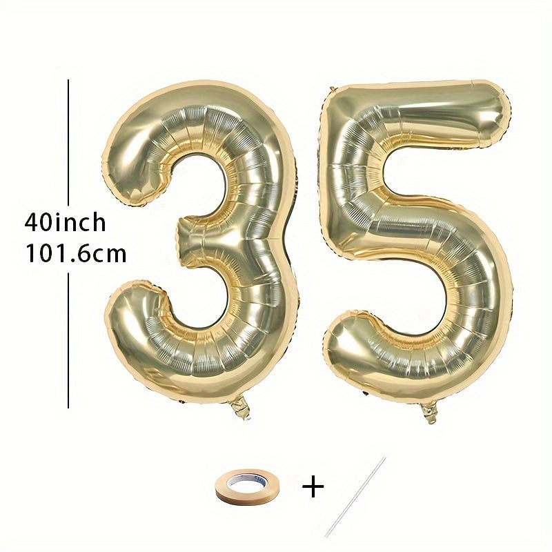 6 Cm Light Golden Number Balloons with Ribbon and Straw