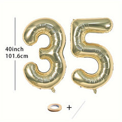 6 Cm Light Golden Number Balloons with Ribbon and Straw