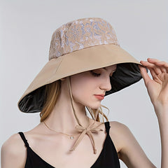 Wide Brim Fisherman Hat Lace Embroidery Sunshade Travel Beach Hats