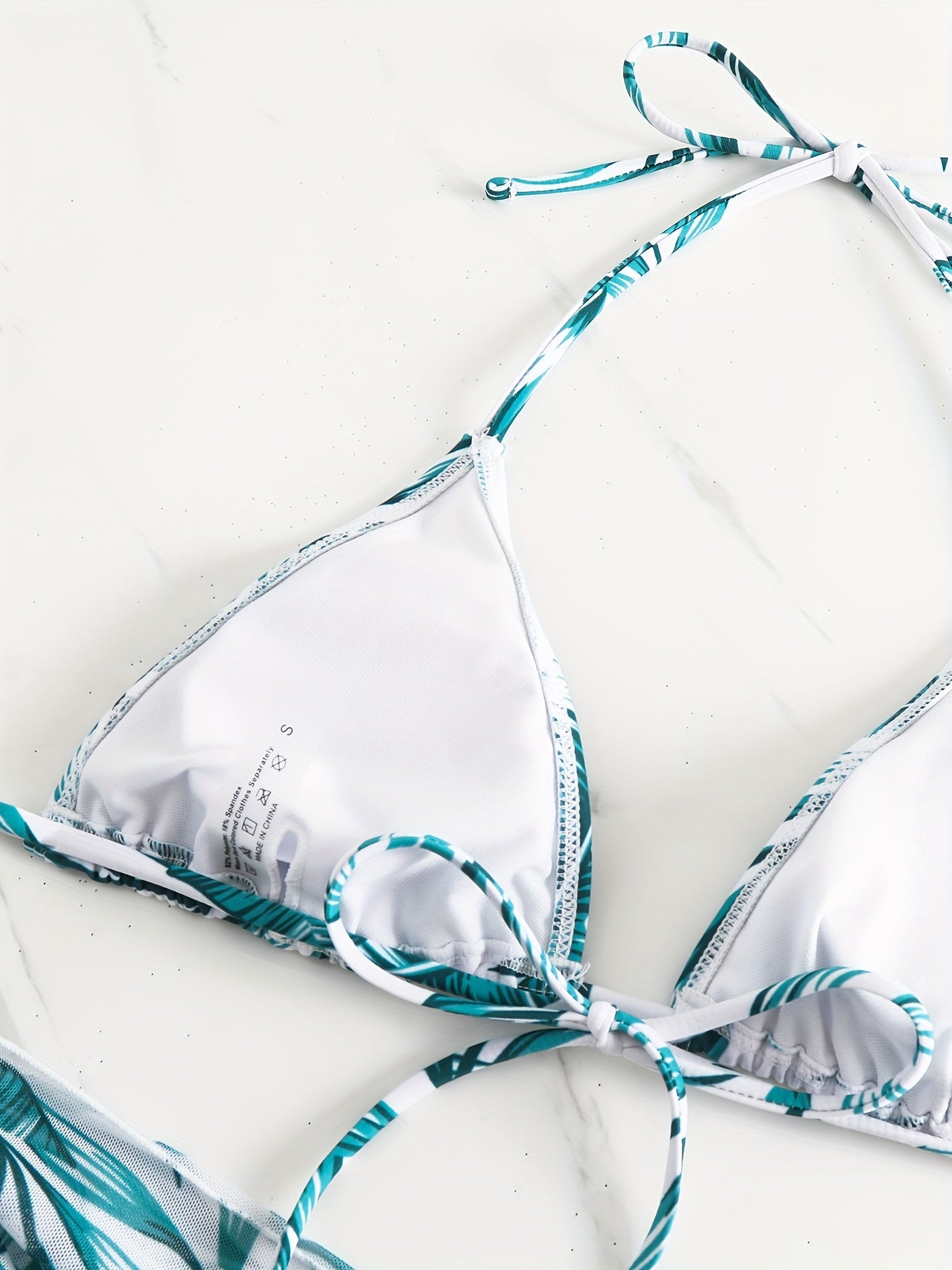 Tropical Leaf Print Tie Back Halter Bikini Set