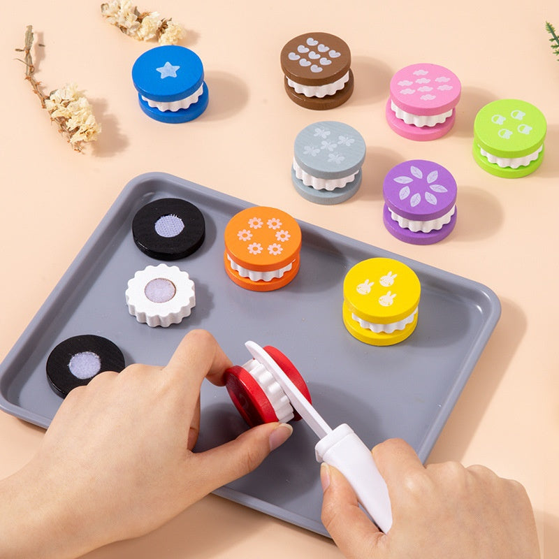 Wooden Cookie Food Toy Play House Kit Math Counting Chopping Play